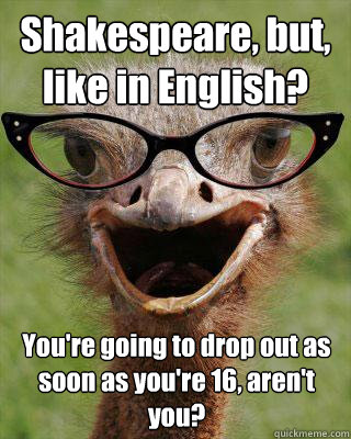 shakespeare but like in english youre going to drop out - Judgmental Bookseller Ostrich