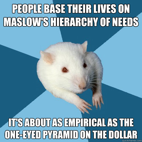 people base their lives on maslows hierarchy of needs its - Psychology Major Rat