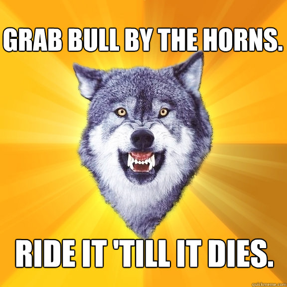 grab bull by the horns ride it till it dies - Courage Wolf