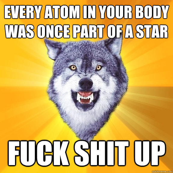 every atom in your body was once part of a star fuck shit up - Courage Wolf