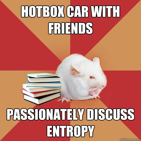 hotbox car with friends passionately discuss entropy - Science Major Mouse