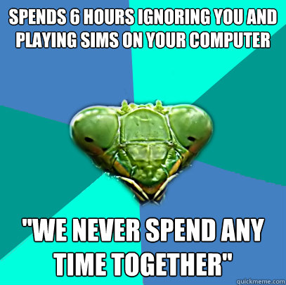 spends 6 hours ignoring you and playing sims on your compute - Crazy Girlfriend Praying Mantis