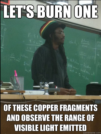 lets burn one of these copper fragments and observe the ran - Rasta Science Teacher