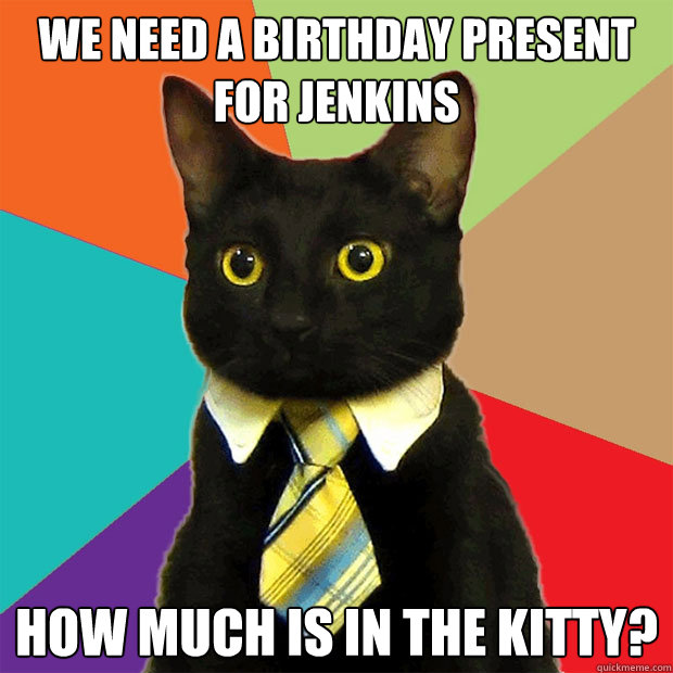 we need a birthday present for jenkins how much is in the ki - Business Cat