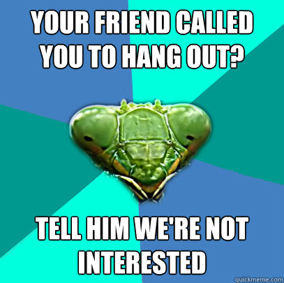 your friend called you to hang out tell him were not inter - Crazy Girlfriend Praying Mantis