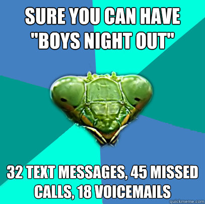 sure you can have boys night out 32 text messages 45 miss - Crazy Girlfriend Praying Mantis