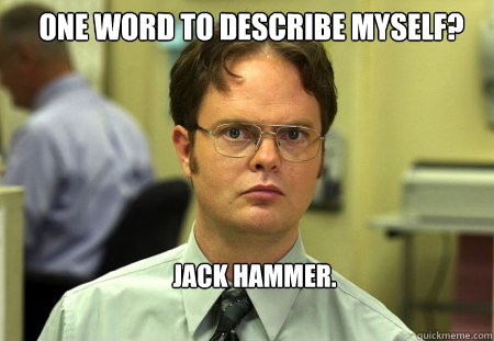 describe me in one word. Schrute - one word to describe