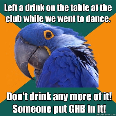left a drink on the table at the club while we went to dance - Paranoid Parrot