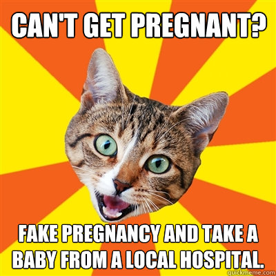 cant get pregnant fake pregnancy and take a baby from a lo - Bad Advice Cat