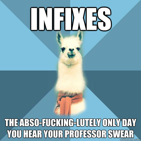 infixes the absofuckinglutely only day you hear your profe - Linguist Llama