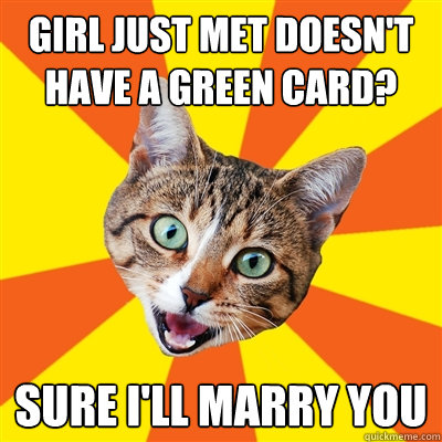 girl just met doesnt have a green card sure ill marry you - Bad Advice Cat