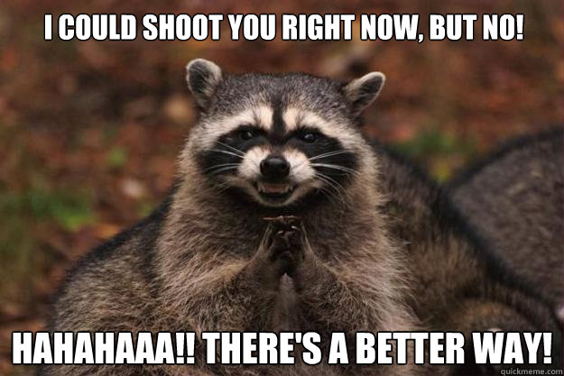 i could shoot you right now but no hahahaaa theres a be - Evil Plotting Raccoon