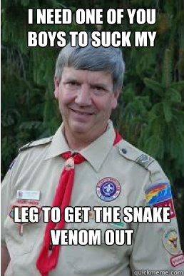 i need one of you boys to suck my leg to get the snake veno - Harmless Scout Leader