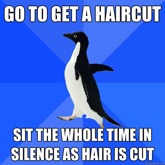 go to get a haircut sit the whole time in silence as hair is - Socially Awkward Penguin