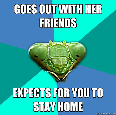 goes out with her friends expects for you to stay home - Crazy Girlfriend Praying Mantis