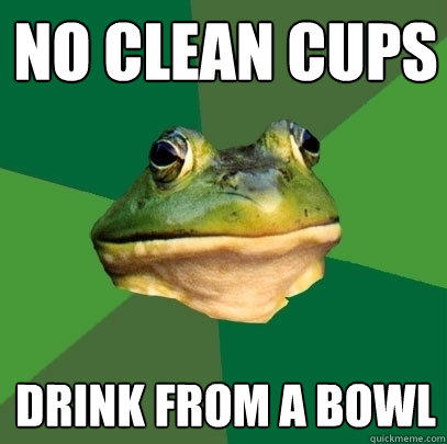 no clean cups drink from a bowl - Foul Bachelor Frog