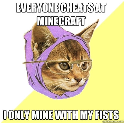 everyone cheats at minecraft i only mine with my fists - Hipster Kitty