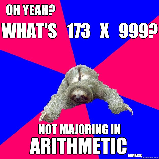 whats 173 x 999 not majoring in oh yeah arithmetic - Math Major Sloth