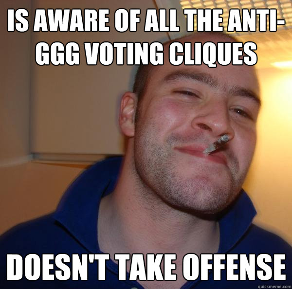is aware of all the antiggg voting cliques doesnt take off - Good Guy Greg