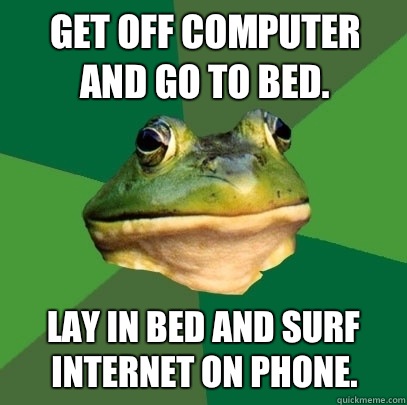 Get off computer and go to bed Lay in bed and surf Internet - Foul Bachelor Frog