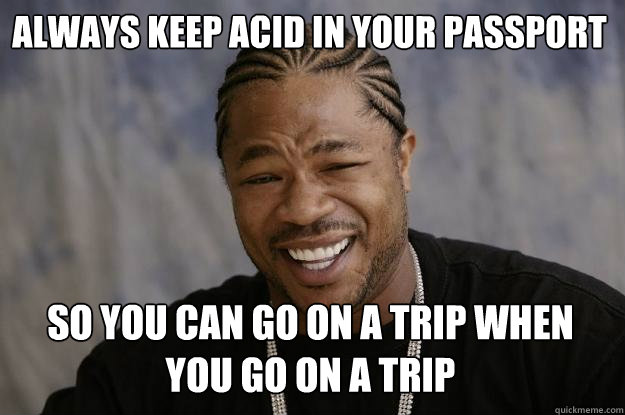 always keep acid in your passport so you can go on a trip wh - Xzibit meme