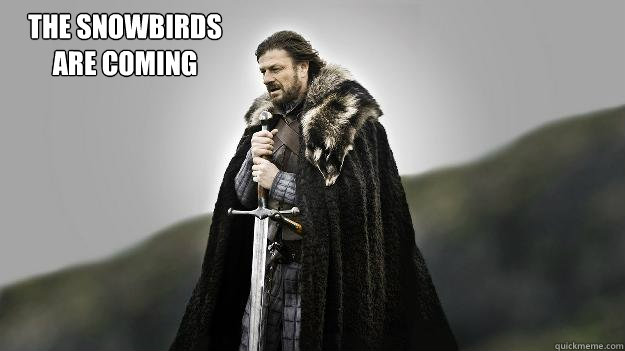 the snowbirds are coming - Ned stark winter is coming