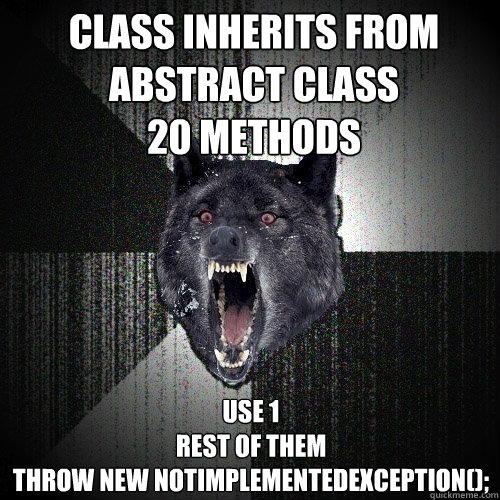 class inherits from abstract class 20 methods use 1 rest - Insanity Wolf