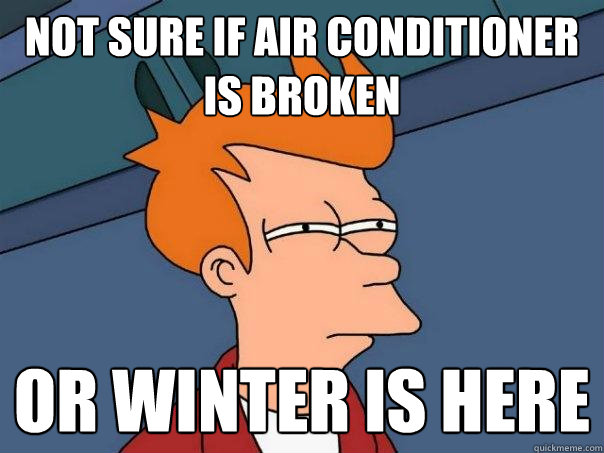 not sure if air conditioner is broken or winter is here - Futurama Fry
