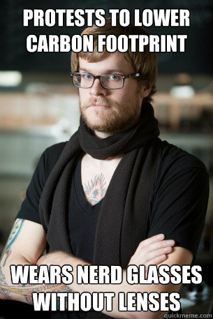 protests to lower carbon footprint wears nerd glasses withou - Hipster Barista