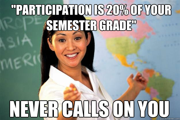 participation is 20 of your semester grade never calls on - Unhelpful High School Teacher