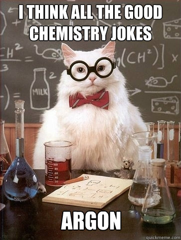 i think all the good chemistry jokes argon - Chemistry Cat