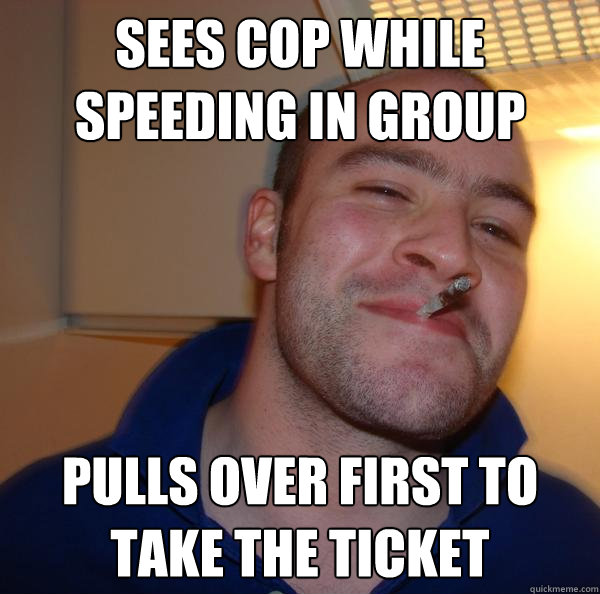 sees cop while speeding in group pulls over first to take th - Good Guy Greg