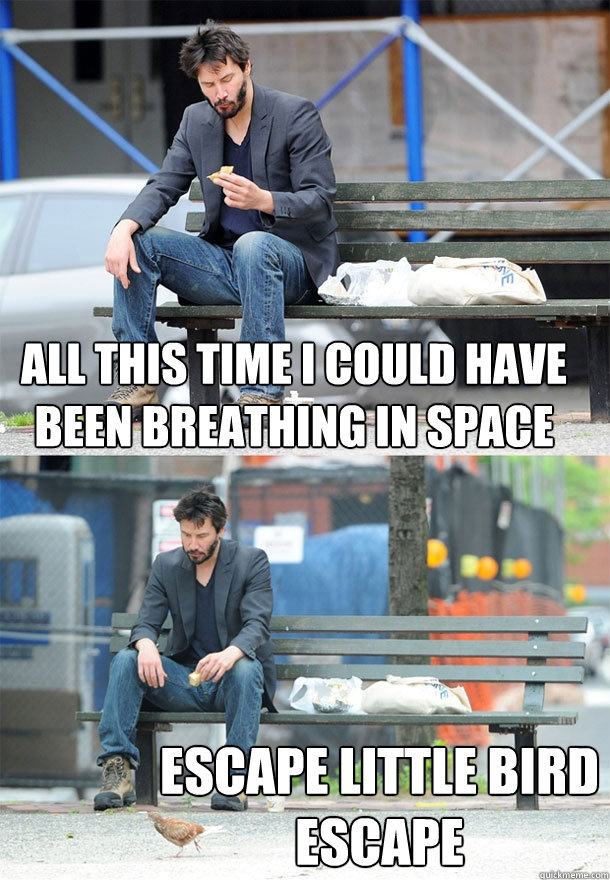 all this time i could have been breathing in space escape li - Sad Keanu