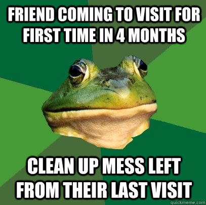 friend coming to visit for first time in 4 months clean up m - Foul Bachelor Frog
