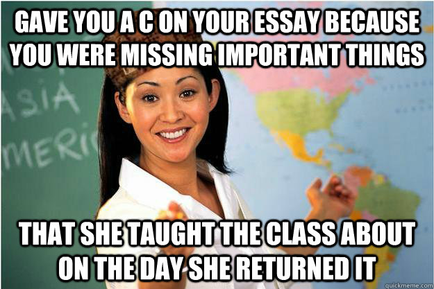 gave you a c on your essay because you were missing importan - Scumbag Teacher
