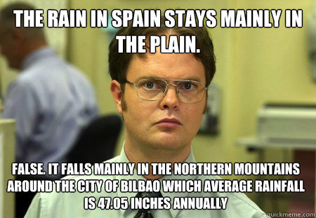 the rain in spain stays mainly in the plain false it falls - Dwight