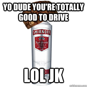 yo dude youre totally good to drive lol jk - Scumbag Alcohol