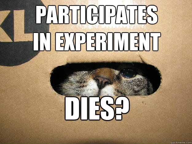 participates in experiment dies - Freshman Schrodingers Cat