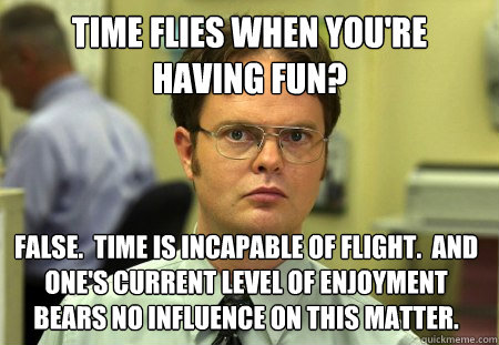 time flies when youre having fun false time is incapable - Dwight