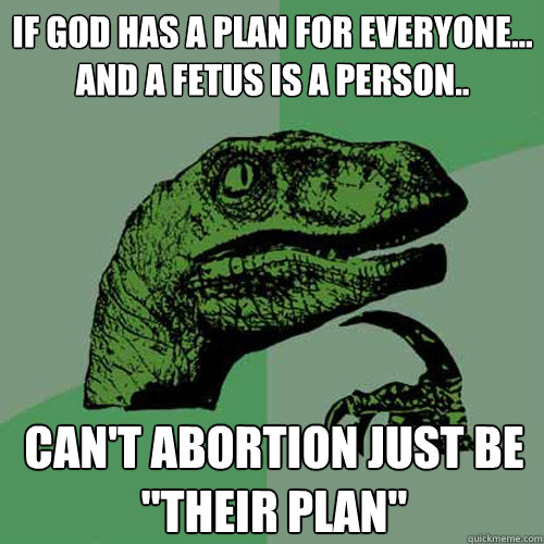 if god has a plan for everyone and a fetus is a person - Philosoraptor