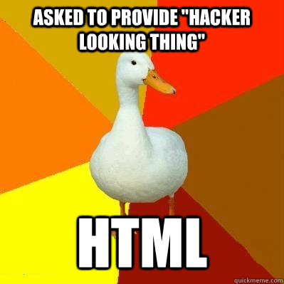 asked to provide hacker looking thing html - Tech Impaired Duck