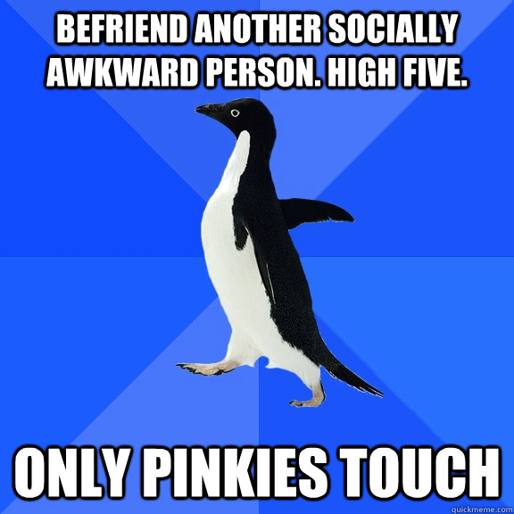 befriend another socially awkward person high five only pi - Socially Awkward Penguin