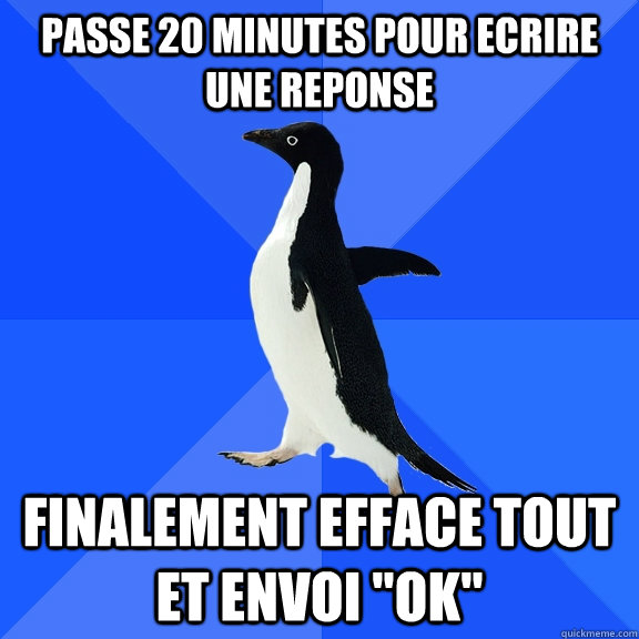 passe 20 minutes pour ecrire une reponse finalement efface t - Socially Awkward Penguin