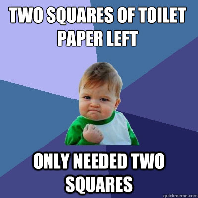 two squares of toilet paper left only needed two squares - Success Kid