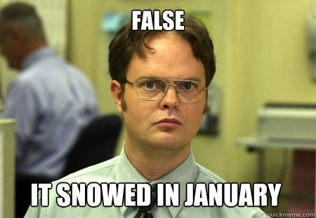 false it snowed in january - Dwight