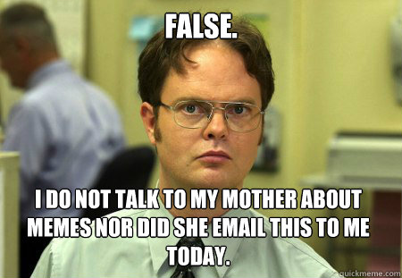 false i do not talk to my mother about memes nor did she em - Dwight