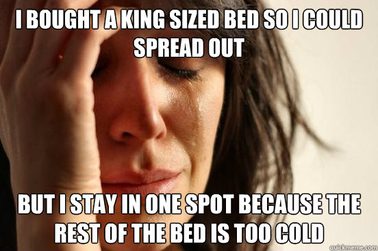 i bought a king sized bed so i could spread out but i stay i - First World Problems
