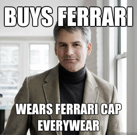 buys ferrari wears ferrari cap everywear - Mid-Life Crisis Man