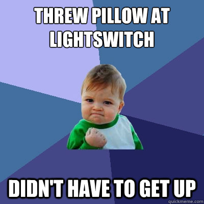 threw pillow at lightswitch didnt have to get up - Success Kid