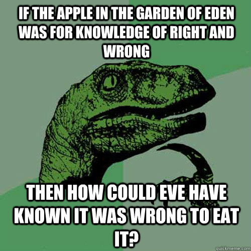 if the apple in the garden of eden was for knowledge of righ - Philosoraptor